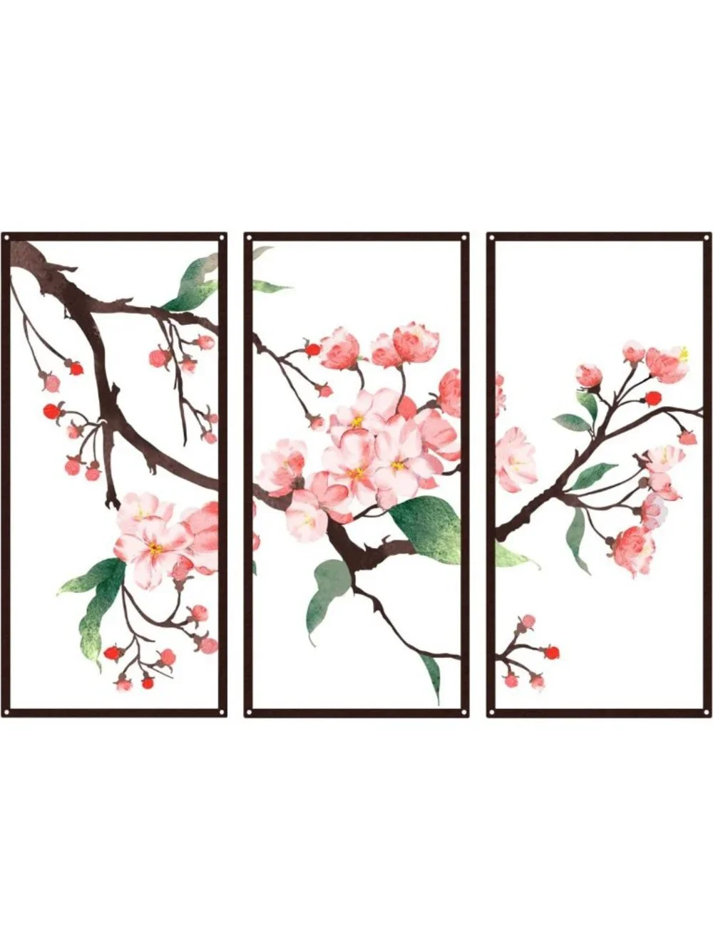 3-Piece Metal Flower Wall Art Set - Rustic 2D Floral Decor for Living Room